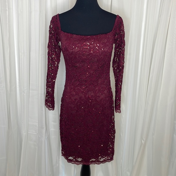 My Michelle Dresses & Skirts - NWOT Burgundy MY MICHELLE Bodycon Dress with lace and sequins, size 11
